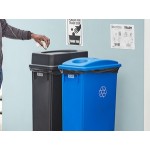 Lavex 46 Gallon 2-Stream Slim Rectangular Mobile Recycle Station with Black Drop Shot and Blue Bottle / Can Lids