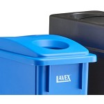 Lavex 46 Gallon 2-Stream Slim Rectangular Mobile Recycle Station with Black Drop Shot and Blue Bottle / Can Lids