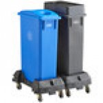Lavex 46 Gallon 2-Stream Slim Rectangular Mobile Recycle Station with Black Drop Shot and Blue Bottle / Can Lids