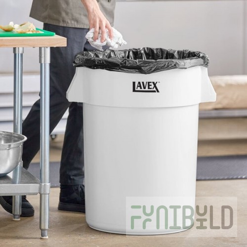 Lavex 44 Gallon White Round Commercial Trash Can