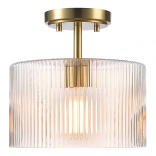 Globe Suzie Matte Brass Semi-Flush Mount Ceiling Light with Clear Cylindrical Ribbed Glass Shade - 120V, 60W Globe Suzie Matte Brass Semi-Flush Mount Ceiling Light with Clear Cylindrical Ribbed Glass Shade - 120V, 60W