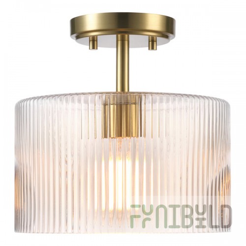 Globe Suzie Matte Brass Semi-Flush Mount Ceiling Light with Clear Cylindrical Ribbed Glass Shade - 120V, 60W
