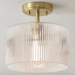Globe Suzie Matte Brass Semi-Flush Mount Ceiling Light with Clear Cylindrical Ribbed Glass Shade - 120V, 60W Globe Suzie Matte Brass Semi-Flush Mount Ceiling Light with Clear Cylindrical Ribbed Glass Shade - 120V, 60W