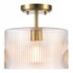 Globe Suzie Matte Brass Semi-Flush Mount Ceiling Light with Clear Cylindrical Ribbed Glass Shade - 120V, 60W Globe Suzie Matte Brass Semi-Flush Mount Ceiling Light with Clear Cylindrical Ribbed Glass Shade - 120V, 60W