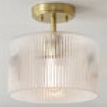 Globe Suzie Matte Brass Semi-Flush Mount Ceiling Light with Clear Cylindrical Ribbed Glass Shade - 120V, 60W Globe Suzie Matte Brass Semi-Flush Mount Ceiling Light with Clear Cylindrical Ribbed Glass Shade - 120V, 60W
