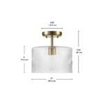 Globe Suzie Matte Brass Semi-Flush Mount Ceiling Light with Clear Cylindrical Ribbed Glass Shade - 120V, 60W Globe Suzie Matte Brass Semi-Flush Mount Ceiling Light with Clear Cylindrical Ribbed Glass Shade - 120V, 60W