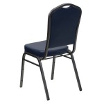 Flash Furniture FD-C01-SILVERVEIN-NY-VY-GG Hercules Navy Blue Vinyl Crown Back Stackable Banquet Chair with Silver Vein Frame