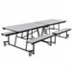 National Public Seating MTFB10-PWTMCR 10' Rectangular Fixed Bench Plywood Cafeteria Table with T-Mold Edge and Chrome Frame