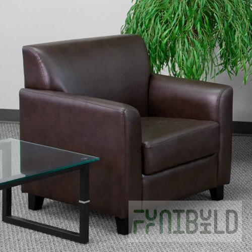 Flash Furniture BT-827-1-BN-GG Hercules Diplomat Brown Leather Chair with Wooden Feet