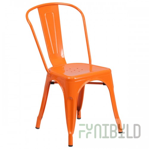Flash Furniture CH-31230-OR-GG Orange Stackable Galvanized Steel Chair with Vertical Slat Back and Drain Hole Seat