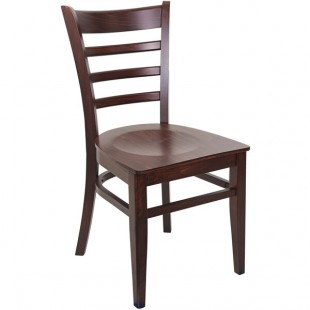 BFM Seating Berkeley Dark Walnut Beechwood Ladder Back Side Chair with Veneer Wood Seat