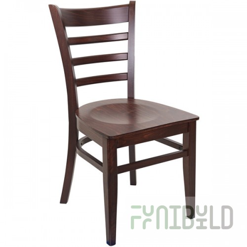 BFM Seating Berkeley Dark Walnut Beechwood Ladder Back Side Chair with Veneer Wood Seat