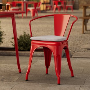 Lancaster Table & Seating Alloy Ruby Red Outdoor Arm Chair with Gray Fabric Magnetic Cushion