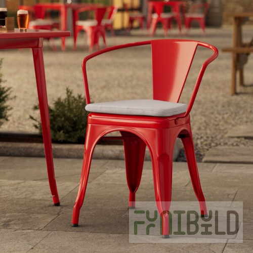 Lancaster Table & Seating Alloy Ruby Red Outdoor Arm Chair with Gray Fabric Magnetic Cushion