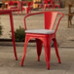 Lancaster Table & Seating Alloy Ruby Red Outdoor Arm Chair with Gray Fabric Magnetic Cushion