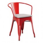 Lancaster Table & Seating Alloy Ruby Red Outdoor Arm Chair with Gray Fabric Magnetic Cushion