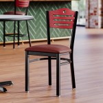 Lancaster Table & Seating Black Finish Side Chair with Burgundy Vinyl Seat and Mahogany Wood Back - Assembled