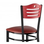 Lancaster Table & Seating Black Finish Side Chair with Burgundy Vinyl Seat and Mahogany Wood Back - Assembled