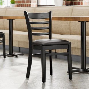 Lancaster Table & Seating Black Finish Wood Ladder Back Chair with Black Vinyl Seat - Detached Seat Lancaster Table & Seating Black Finish Wood Ladder Back Chair with Black Vinyl Seat - Detached Seat