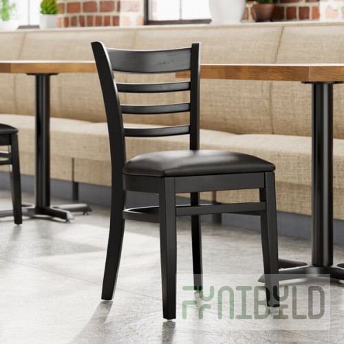 Lancaster Table & Seating Black Finish Wood Ladder Back Chair with Black Vinyl Seat - Detached Seat