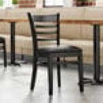 Lancaster Table & Seating Black Finish Wood Ladder Back Chair with Black Vinyl Seat - Detached Seat