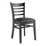 Lancaster Table & Seating Black Finish Wood Ladder Back Chair with Black Vinyl Seat - Detached Seat