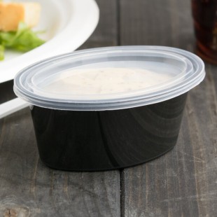 Pactiv Newspring E503-B ELLIPSO 3 oz. Black Oval Souffle / Portion Cup with Clear Lid - 500/Case Pactiv Newspring E503-B ELLIPSO 3 oz. Black Oval Souffle / Portion Cup with Clear Lid - 500/Case