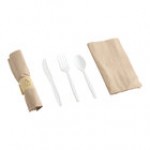 Fineline 42CRFSK.WH Conserveware Pre-Rolled Napkin and White CPLA Flatware and Utensils Kit - 100/Case Fineline 42CRFSK.WH Conserveware Pre-Rolled Napkin and White CPLA Flatware and Utensils Kit - 100/Case