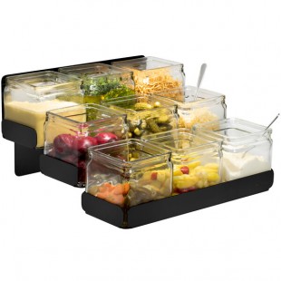 Rosseto SM328 Matte Black 3-Level Condiment Station with 9 Glass Jars