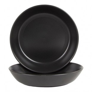10 Strawberry Street Double Line 36 oz. Round Matte Black Stoneware Dinner Bowl - 2/Case