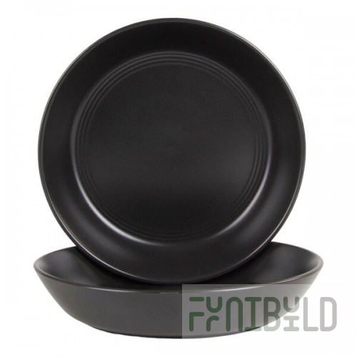 10 Strawberry Street Double Line 36 oz. Round Matte Black Stoneware Dinner Bowl - 2/Case