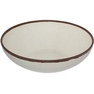 GET B-330-CRM Pottery Market 5.5 Qt. Glazed Cream Melamine Bowl with Brown Trim - 3/Case