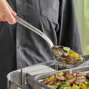 Vollrath 46728 Miramar® 2.66 oz. Stainless Steel Open Handle Slotted Oval Serving Spoon