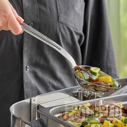 Vollrath 46728 Miramar® 2.66 oz. Stainless Steel Open Handle Slotted Oval Serving Spoon