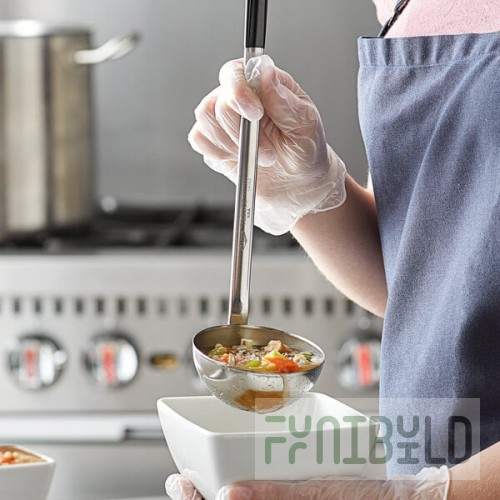 Vollrath 58055 6 oz. Two-Piece Stainless Steel Ladle with Black Kool-Touch® Handle