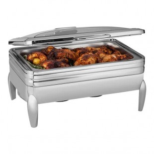 Rosseto De Luxe 9.51 Qt. Full Size Stainless Steel Rectangular Induction Chafer with Glass Lid CP401F