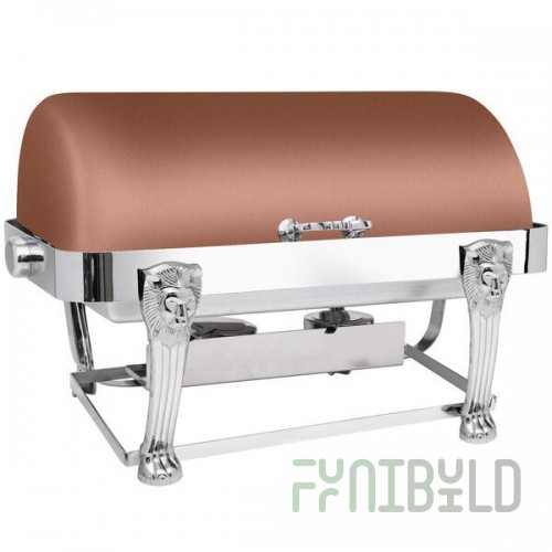 Eastern Tabletop 3114LHCP Lion Head 8 Qt. Rectangular Copper Coated Stainless Steel Roll Top Chafer