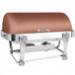 Eastern Tabletop 3114LHCP Lion Head 8 Qt. Rectangular Copper Coated Stainless Steel Roll Top Chafer