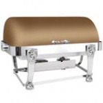 Eastern Tabletop 3114LHCP Lion Head 8 Qt. Rectangular Copper Coated Stainless Steel Roll Top Chafer