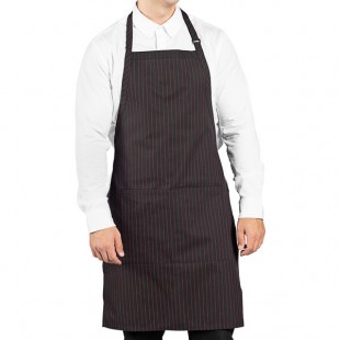 Uncommon Chef 3018 Black and Red Pinstripe Customizable Poly-Cotton Butcher Bib Apron with 2 Pockets - 34