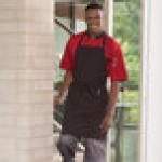 Uncommon Chef 3018 Black and Red Pinstripe Customizable Poly-Cotton Butcher Bib Apron with 2 Pockets - 34