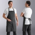 Uncommon Chef 3018 Black and Red Pinstripe Customizable Poly-Cotton Butcher Bib Apron with 2 Pockets - 34