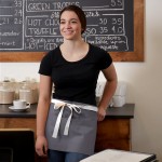 Choice Gray Poly-Cotton Waist Apron with Natural Webbing and 3 Pockets - 12