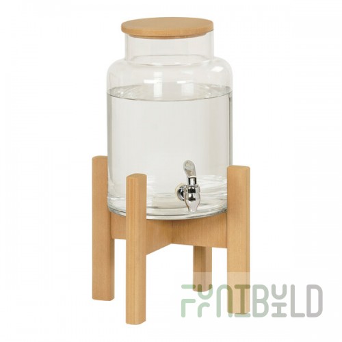 Cal-Mil Renew 3 Gallon Round Glass Beverage Dispenser with Ice Chamber and Faux Wood Base 23444-2-122