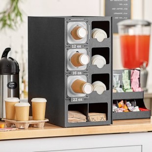 KleanTake by ServSense Black Countertop Cup Dispenser / Lid Organizer - 8 Slot KleanTake by ServSense Black Countertop Cup Dispenser / Lid Organizer - 8 Slot