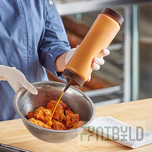 Vollrath Traex® 24 oz. Clear FIFO Squeeze Dispenser with Brown Single Tip Cap and Base Cap
