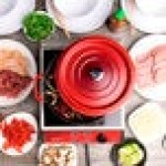 GET CA-012-R/BK Heiss 4.5 Qt. Red Enamel Coated Cast Aluminum Round Dutch Oven with Lid