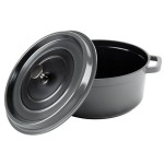 GET Heiss 6.5 Qt. Gray Enamel Coated Cast Aluminum Round Dutch Oven with Lid CA-006-GR/BK/CC
