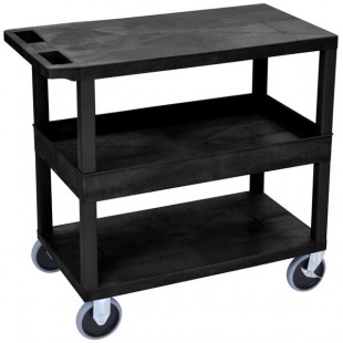 Luxor EC212HD-B Black 1 Tub and 2 Flat Shelf Utility Cart - 32