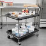 Metro BC2636-2DBL Black Utility Cart with Two Deep Ledge Shelves - 38 3/4